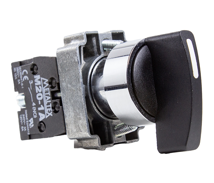 M20SLR3-B-1A CHAVE SELETORA METÁLICA KNOB LONGO - 2 POS. C/ RETORNO 90G - 1NA METALTEX°°