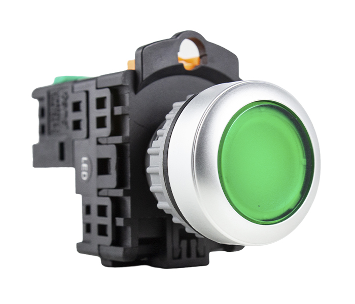 TN2IF7G-L1A  PULSADOR ILUMINADO 22MM PLÁSTICO - VERDE 24V - 1NA LED VERDE, 1NA METALTEX°°