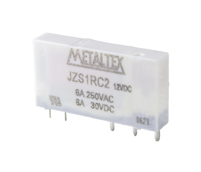 JZS1RC2 RELÉ MINIATURA DE POTÊNCIA (LARGURA 5MM), 1 CT. REV. CTS AGSNO2, 12 VCC 6A  METALTEX°°