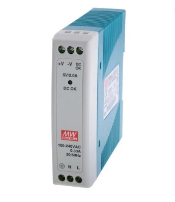 MDR-10-5 - FONTE CHAVEADA DIN 10W 85-264VCA/120-370VCC SAÍDA 5VCC-2A MEAN WELL°°