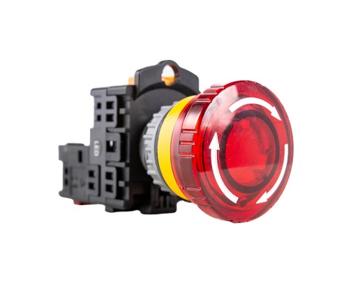 TN2IK7R-L1B BOTÃO EMERGÊNCIA 22MM C/TRAVA ILUMINADO - VERMELHO 24V - 1NF METALTEX°°
