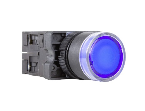 P20IGR-BL-1C PULSADOR ILUMINADO 22MM PLÁSTICO - AZUL 220V - 1NA+1NF METALTEX°°