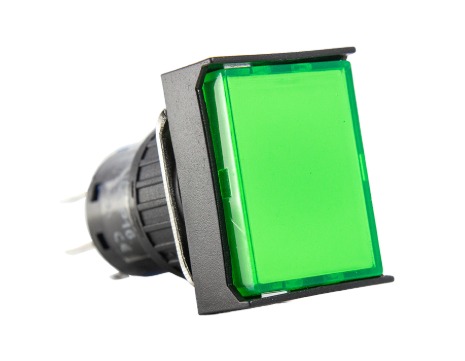 P16-BL7-G2 PULSADOR ILUMINADO 16MM RETANGULAR S/ RETENÇÃO - VERDE 24V - 2 REV METALTEX°°