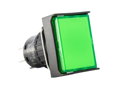 P16-IL7-G2 PULSADOR ILUMINADO 16MM RETANGULAR C/ RETENÇÃO - VERDE 24V - 2 REV METALTEX°°