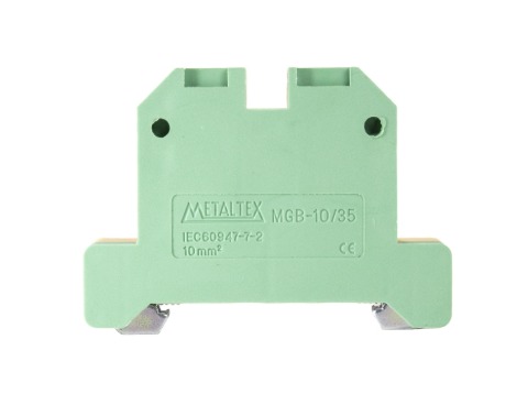 MGB10/35 CONECTOR TERRA 10MM COM CAPA P/ TRILHOS TS35 E TS35 - VERDE/AMARELO METALTEX°°