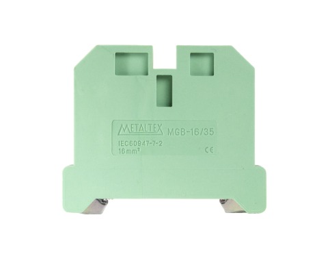 MGB16/35 CONECTOR TERRA 16MM COM CAPA P/ TRILHOS TS35 E TS35 - VERDE/AMARELO METALTEX°°