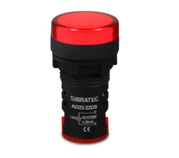 SINALEIRO LED 22MM 220/110 VERMELHO - SIBRATEC°°