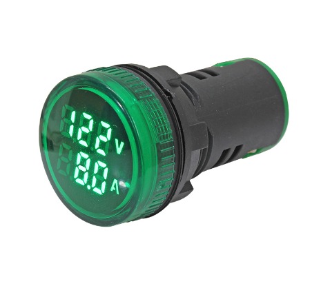 VOLTIMETRO DIGITAL 22MM - VERDE 12V METALTEX°°