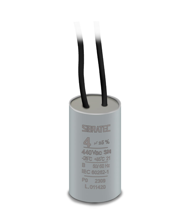 CAPACITOR PERMANENTE COM CABO 4ΜF 440VCA - CPS.C-4.440 - DIMENSÕES 25X49MM SIBRATEC°°
