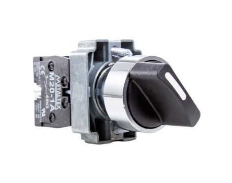 M20SCR2-B-1A CHAVE SELETORA METÁLICO KNOB CURTO 2 POS. FIXAS 90G 1NA METALTEX °°