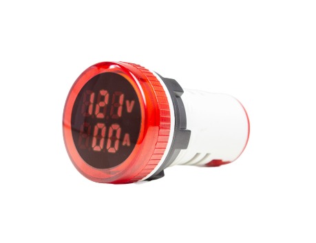 IDR20VA-R INDICADOR DIGITAL DE TENSÃO E CORRENTE 0-100A - 50 A 500VCA P/ FURO 22MM- REDONDO - VERMELHO METALTEX°°