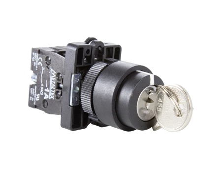 P20KNR4-B-2A SELETORA C/CHAVE 22MM PLÁSTICO - 3 POS. FIXAS 45G METALTEX °°