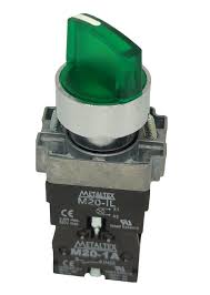 M20ICR2-G7-1A CHAVE SELETORA METÁLICO ILUMINADA KNOB CURTO - 2 POS. FIXAS 90G - VERDE 24V - 1NA METALTEX°°