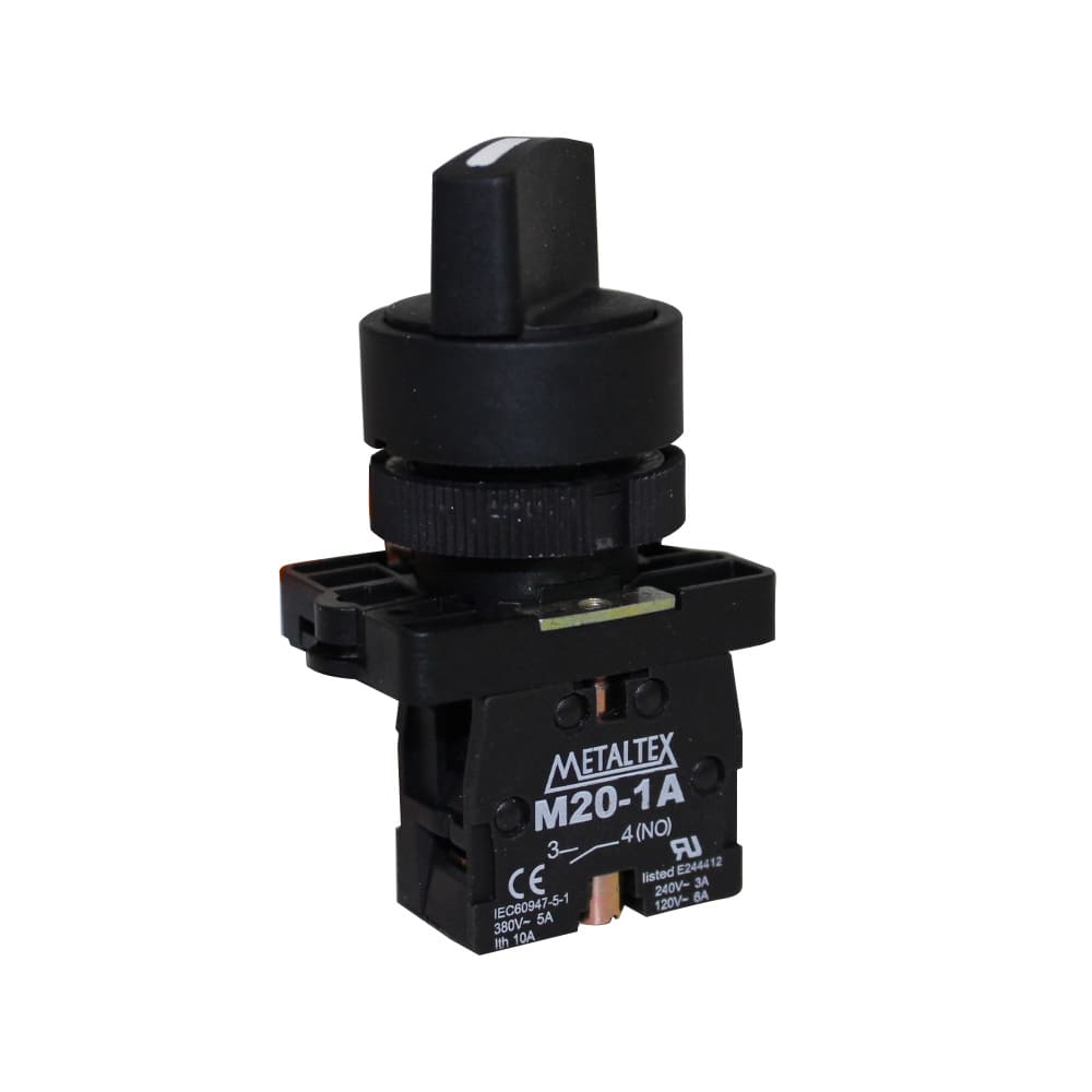 CHAVE SELETORA PLÁSTICA KNOB CURTO - 2 POS. FIXAS 90G - 1NA + 1NF P20SCR2-B-1C METALTEX°°