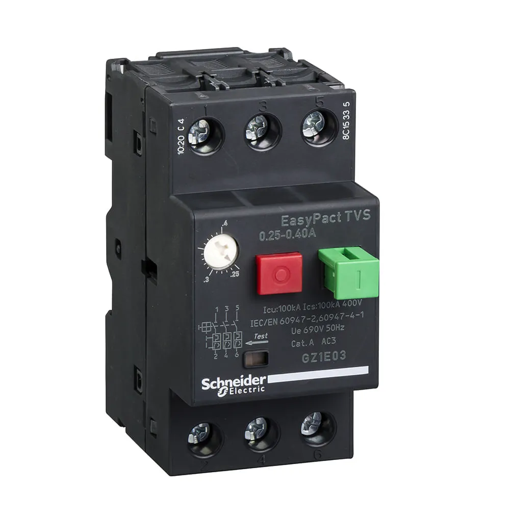 DISJUNTOR MOTOR TRIPOLAR 0,25 0,4A 5A 100KA TVS GZ1E03 SCHNEIDER°°