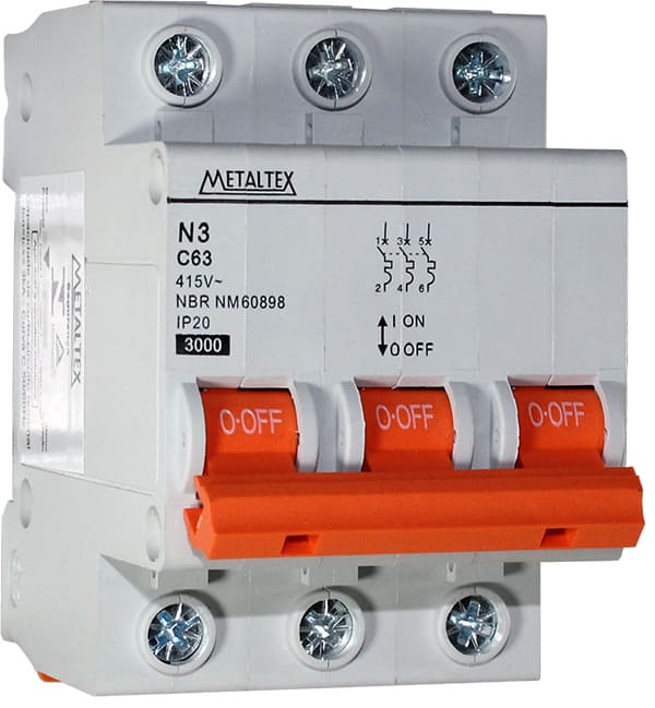 NX3-3C63 MINI DISJUNTOR 3KA 3 POLOS CURVA C 63A METALTEX  °°