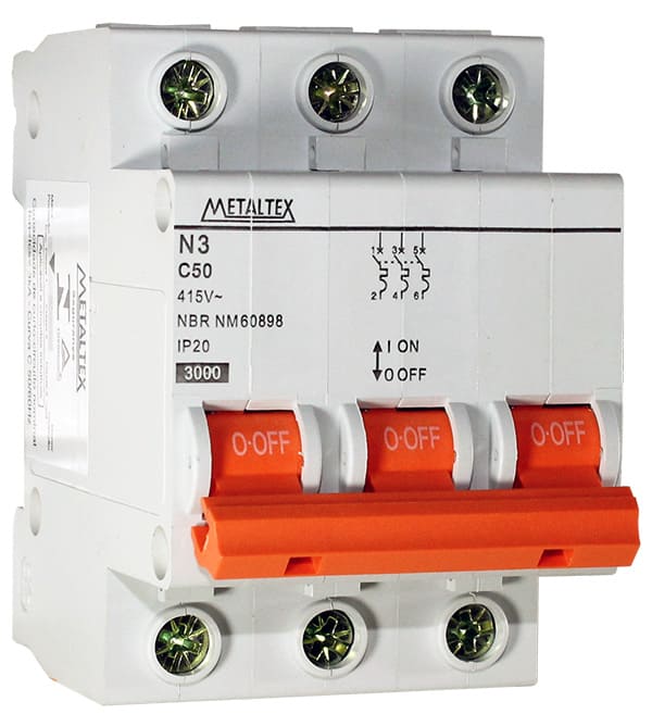NX3-3C50 MINI DISJUNTOR 3KA 3 POLOS CURVA C 50A METALTEX°°