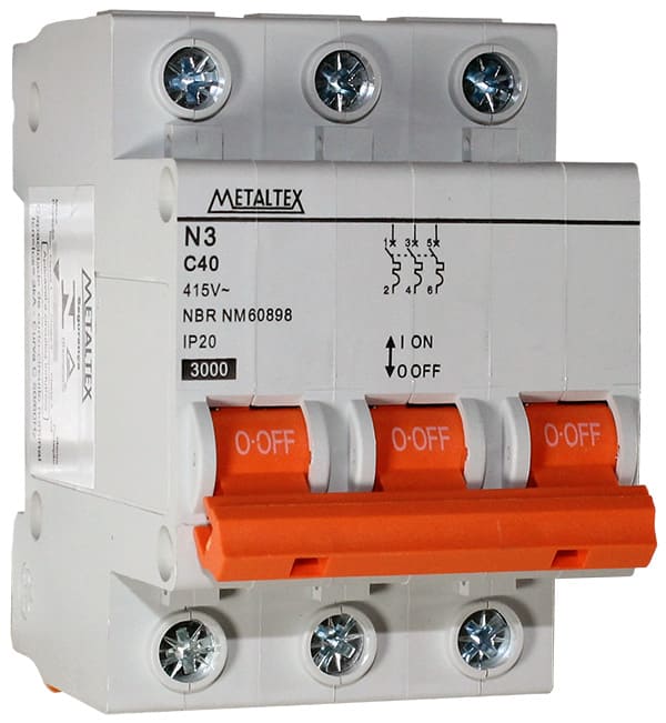 NX3-3C40 MINI DISJUNTOR 3KA 3 POLOS CURVA C 40A METALTEX°°