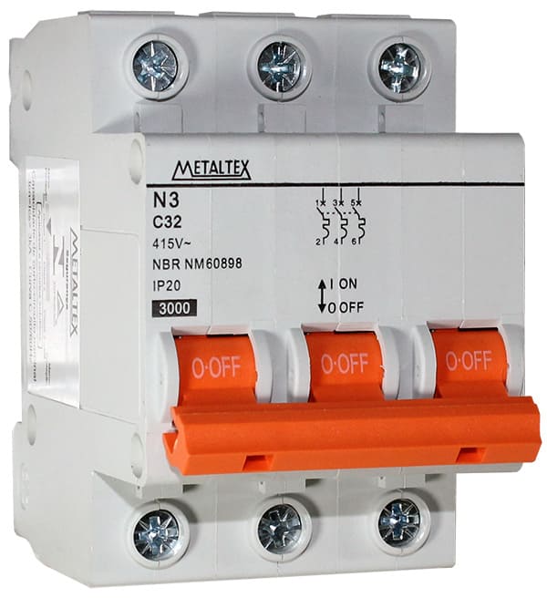 NX3-3C32 MINI DISJUNTOR 3KA 3 POLOS CURVA C 32A METALTEX°°