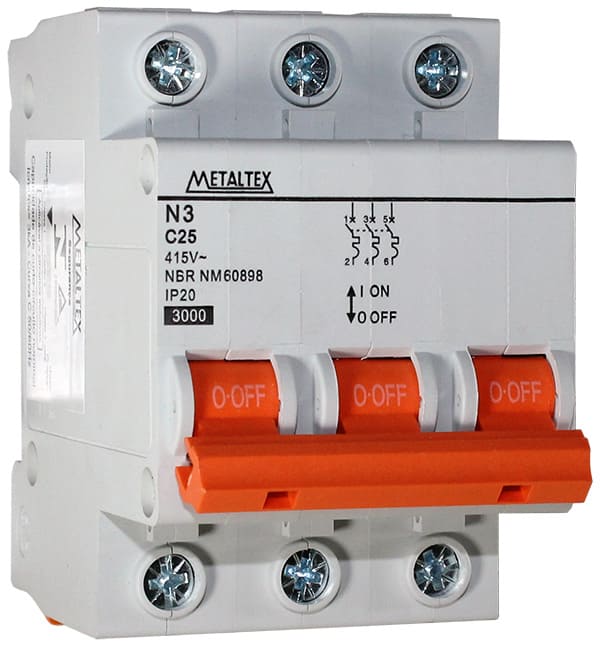 NX3-3C25 MINI DISJUNTOR 3KA 3 POLOS CURVA C 25A METALTEX°°