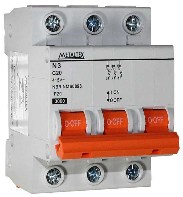 NX3-3C20 MINI DISJUNTOR 3KA 3 POLOS CURVA C 20A METALTEX °°