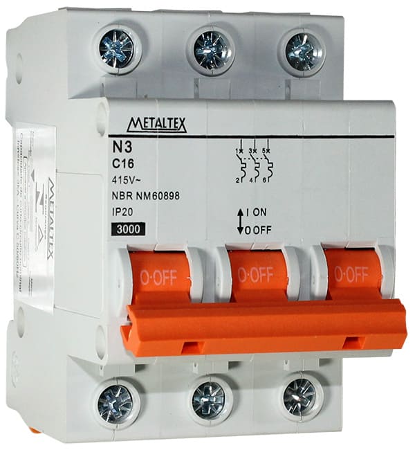 NX3-3C16 MINI DISJUNTOR 3KA 3 POLOS CURVA C 16A METALTEX°°
