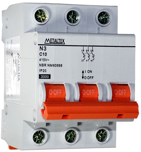 NX3-3C10 MINI DISJUNTOR 3KA 3 POLOS CURVA C 10A METALTEX°°