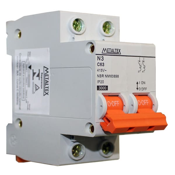 NX3-2C63 MINI DISJUNTOR 3KA 2 PÓLOS CURVA C 63A METALTEX°°