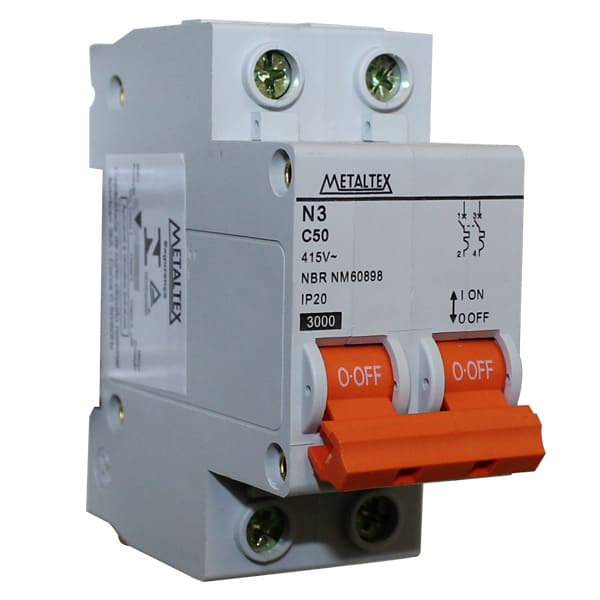 NX3-2C50 MINI DISJUNTOR 3KA 2 PÓLOS CURVA C 50A METALTEX°°