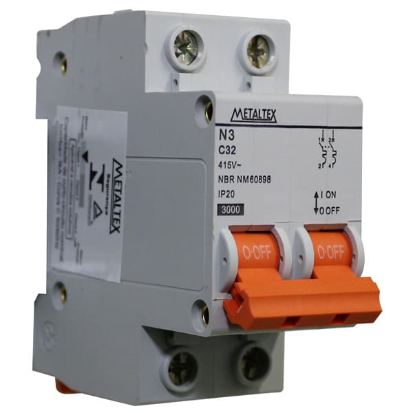 NX3-2C32 MINI DISJUNTOR 3KA 2 PÓLOS CURVA C 32A METALTEX°°