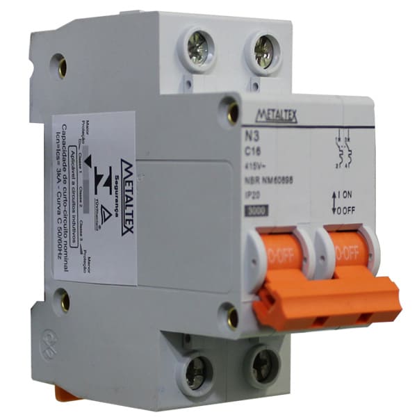 NX3-2C16 MINI DISJUNTOR 3KA 2 POLOS CURVA C 16A METALTEX°°