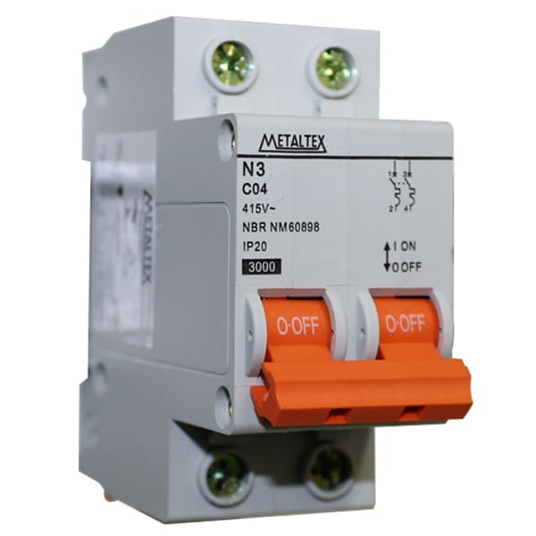NX3-2C04 MINI DISJUNTOR 3KA 2 POLOS CURVA C 4A METALTEX°°