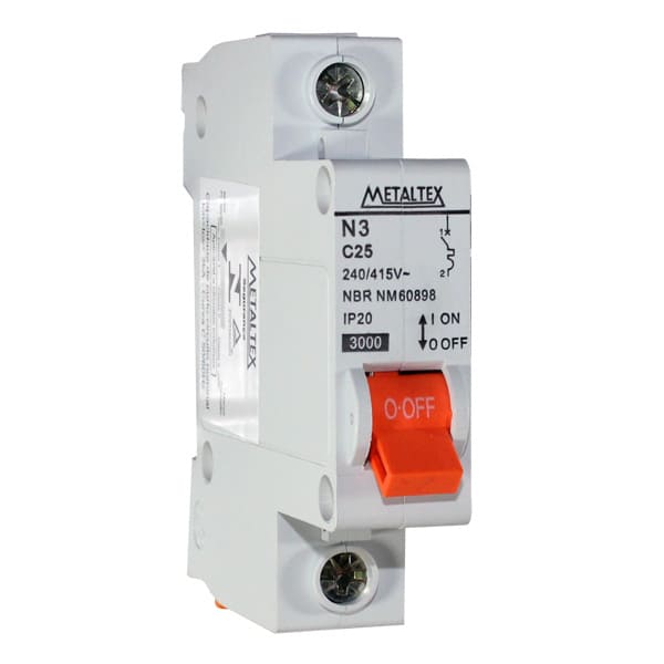 NX3-1C25 MINI DISJUNTOR 3KA 1 PÓLO CURVA C 25A METALTEXºº