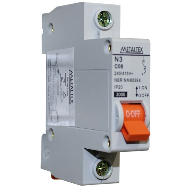 NX3-1C06 MINI DISJUNTOR 3KA 1 POLO CURVA C 6A METALTEX°°