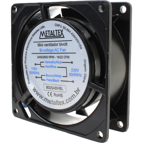 8025ABHBL VENTILADOR 80X80X25MM - 110/220VCA ROLAMENTO - 2800RPM METALTEX°°
