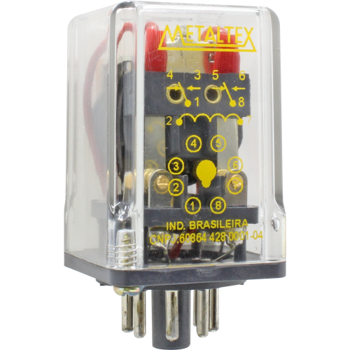 RELÉ INDUSTRIAL,2CONTATOS REVERSÍVEIS,TENSÃO DE BOBINA 125 VCC,CAPACIDADE DE 12AMPERES,8PINOS PLUG-IN OP2RC66 METALTEX°°