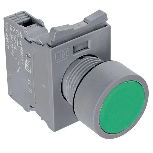 BOTAO CEW-BFM2-10000000 FACEADO ECONOMICO PULSADOR VERDE 22 mm DE RESINA TERMOPLASTICA Ui=690 Volts WEG°°