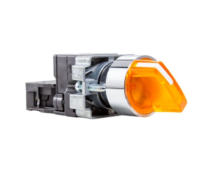 M20ICR2-Y-1A CHAVE SELETORA METÁLICO ILUMINADA KNOB CURTO - 2 POS. FIXAS 90G - AMARELO 220V - 1NA COMEP°°