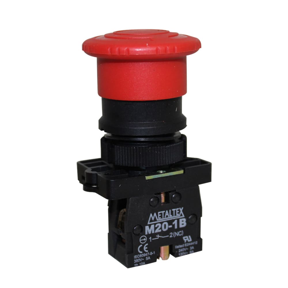 P20AKR-R-1A BOTÃO EMERGÊNCIA C/TRAVA 22MM PLÁSTICO - VERMELHO - 1NA METALTEXºº