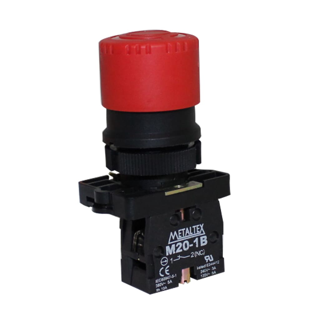 P20AXR-R-1B BOTÃO EMERGÊNCIA 22MM PLÁSTICO C/ COGUMELO 30MM - VERMELHO - 1NF METALTEX °°