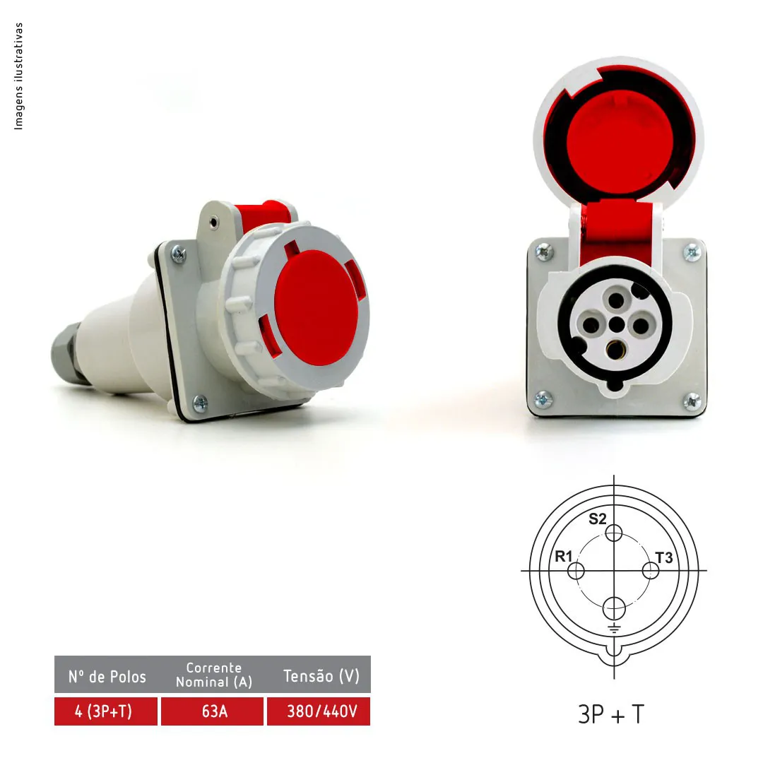 ACOPLAMENTO 63A 3P+T 380/440V 6H VERMELHO 4556 STECK°°