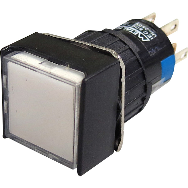P16-IS7-W2 PULSADOR ILUMINADO 16MM QUADRADO C/ RETENCAO-BRANCO 24V-2 REV METALTEX °°