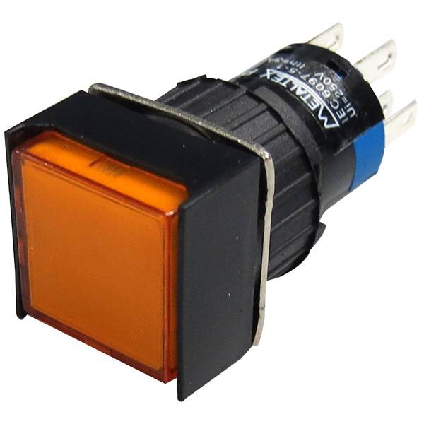 P16-IS7-O2 PULSADOR ILUMINADO 16MM QUADRADO C/ RETENÇÃO - LARANJA 24V - 2 REV METALTEX °°