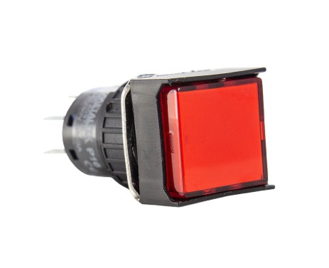 P16-IS7-R2 PULSADOR ILUMINADO 16MM QUADRADO C/ RETENCAO-VERMELHO 24V-2 REV METALTEX°°