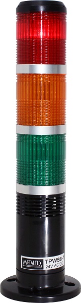 TPWS6-73ROG SINALIZADOR TORRE 60MM CONT. FLK BUZZER 24V PRETA SEM HASTE VERMELHO LARANJA VERDE METALTEX °°