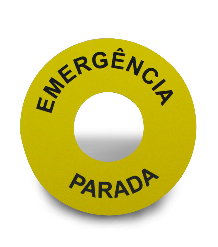 PLACA DE IDENTIFICAÇÃO EMERGÊNCIA MODELO PART-B PARA BOTÕES TIPO COGUMELO 22MM SIBRATEC°°