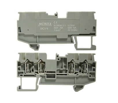 BK2-F4C CONECTOR PASSAGEM MOLA 2,5MM² - FRONTAL 4 VIAS - CINZA METALTEX  °°