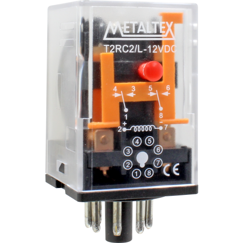T2RA4/L RELÉ INDUSTRIAL,2CONTATOS REVERSÍVEIS,TENSÃO DE BOBINA 220VCA,CAPACIDADE DE 10AMPERES,8PINOS PLUG-IN METALTEX°°