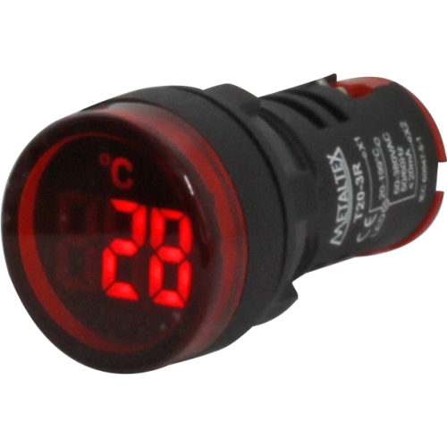 INDICADOR DE TEMPERATURA DIGITAL 22MM - VERMELHO -3 DIGITOS - 50 A 380VCA T20-3R METALTEX °°