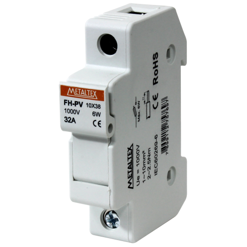 PORTA FUSIVEL FOTOVOLTAICO 10X38MM - 1 PÓLO - 32A - 1000V FH-PV1 METALTEX°°
